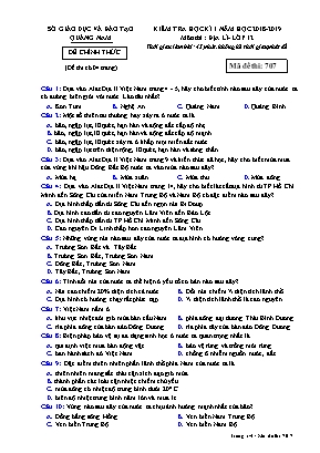 Đề kiểm tra học kì I môn Địa lý Lớp 12 - Mã đề 707 - Năm học 2018-2019 - Sở giáo dục và đào tạo Quảng Nam